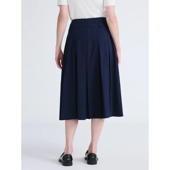 Free Assembly Women's Belted Pleated Pinstripe Midi Skirt, Size 8, Classic Fit - Picture 4 of 5